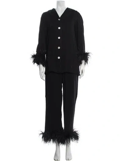 Pre-owned Sleeper Feather Trim Pajamas In Black