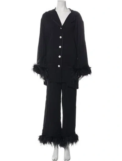 Pre-owned Sleeper Feather Trim Pajamas In Black