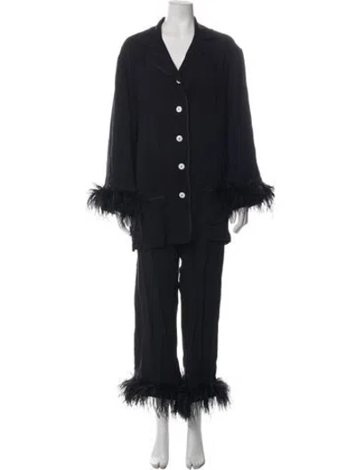 Pre-owned Sleeper Feather Trim Pajamas In Black