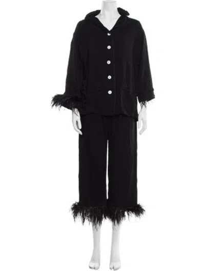 Pre-owned Sleeper Feather Trim Pajamas In Black