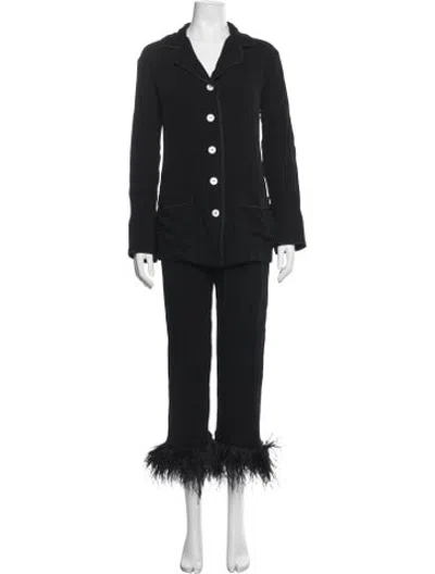 Pre-owned Sleeper Feather Trim Pajamas In Black/blue