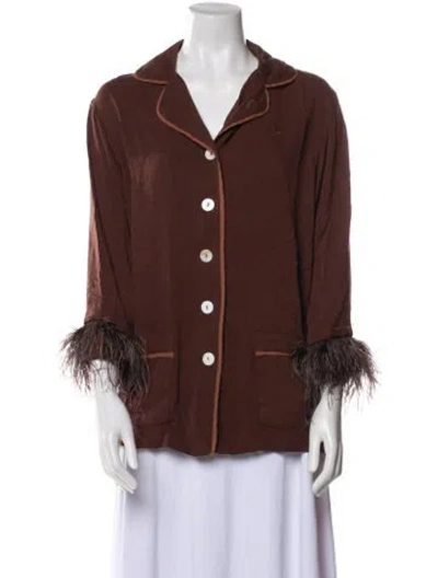 Pre-owned Sleeper Feather Trim Pajamas In Brown