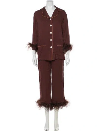 Pre-owned Sleeper Feather Trim Pajamas In Brown