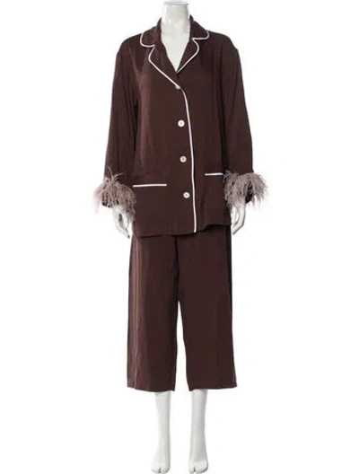 Pre-owned Sleeper Feather Trim Pajamas In Brown
