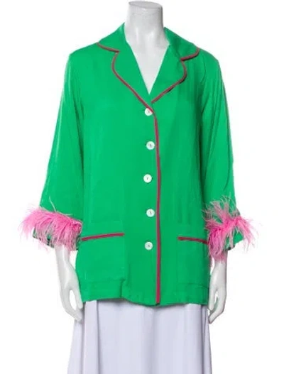 Pre-owned Sleeper Feather Trim Pajamas In Green