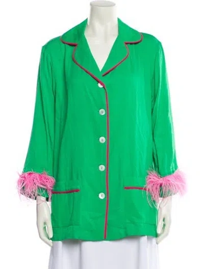 Pre-owned Sleeper Feather Trim Pajamas In Green