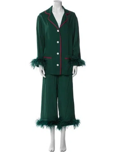 Pre-owned Sleeper Feather Trim Pajamas In Green
