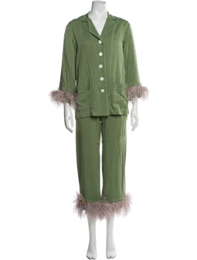 Pre-owned Sleeper Feather Trim Pajamas In Green