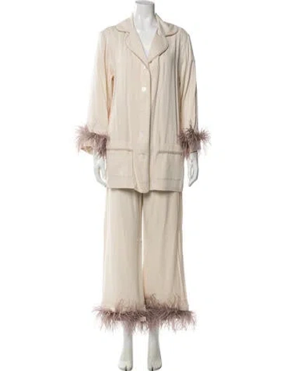 Pre-owned Sleeper Feather Trim Pajamas In Neutral