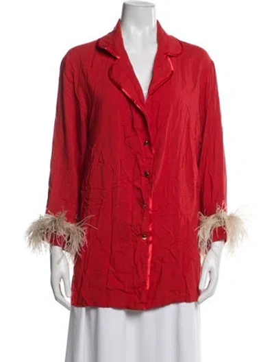 Pre-owned Sleeper Feather Trim Pajamas In Orange