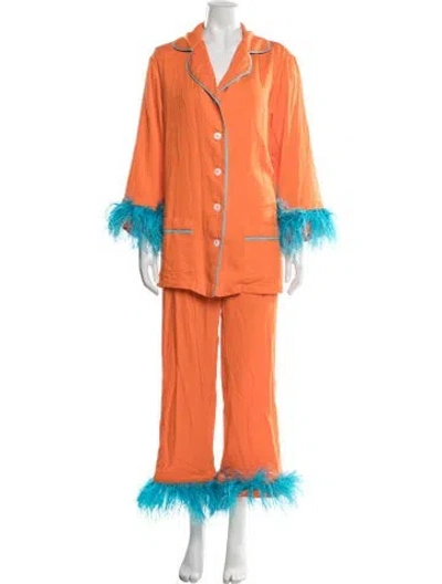 Pre-owned Sleeper Feather Trim Pajamas In Orange