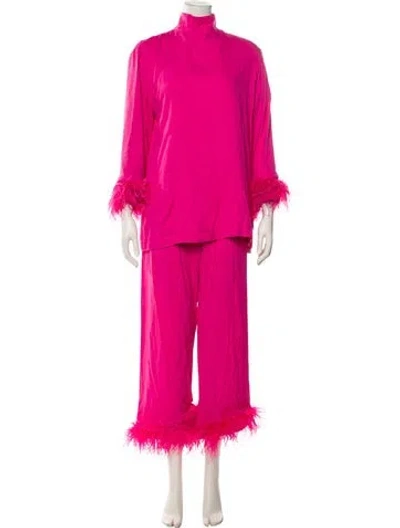Pre-owned Sleeper Feather Trim Pajamas In Pink