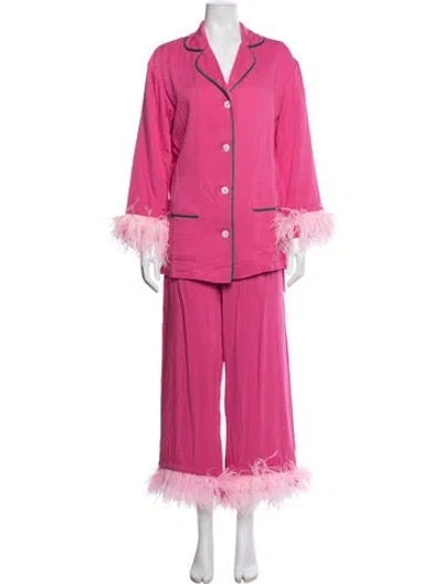 Pre-owned Sleeper Feather Trim Pajamas In Pink