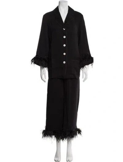 Pre-owned Sleeper Feather Trim Pajamas W/ Tags In Black