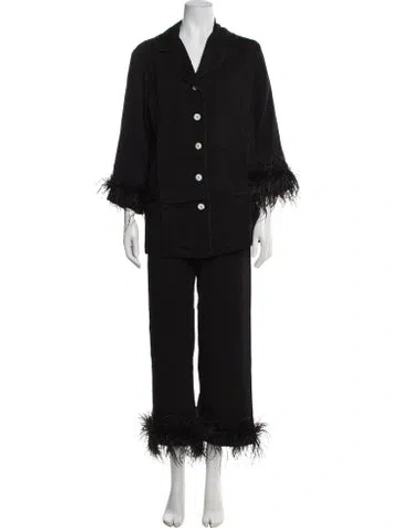 Pre-owned Sleeper Feather Trim Pajamas W/ Tags In Black