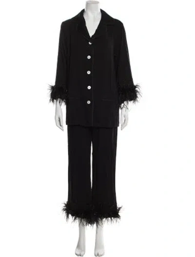 Pre-owned Sleeper Feather Trim Pajamas W/ Tags In Black