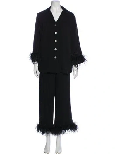 Pre-owned Sleeper Feather Trim Pajamas W/ Tags In Black