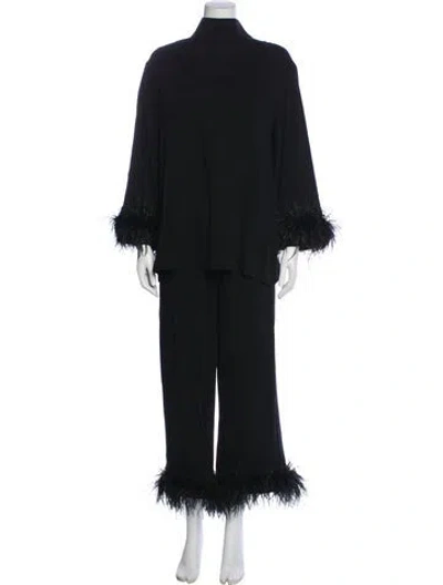 Pre-owned Sleeper Feather Trim Pajamas W/ Tags In Black