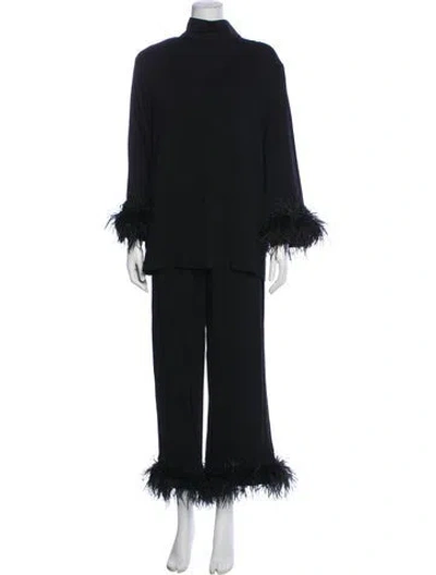 Pre-owned Sleeper Feather Trim Pajamas W/ Tags In Black