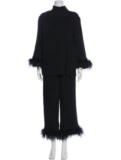 Pre-owned Sleeper Feather Trim Pajamas W/ Tags In Black