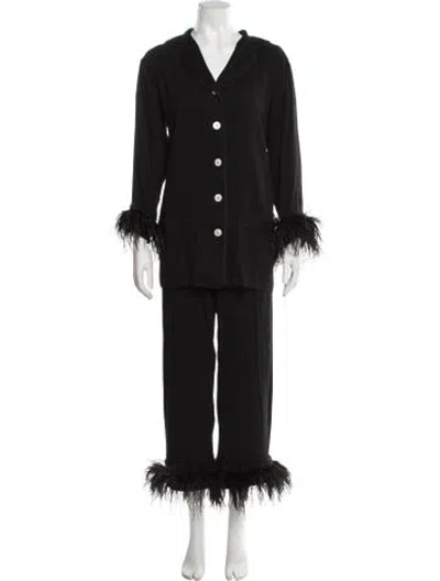 Pre-owned Sleeper Feather Trim Pajamas W/ Tags In Black
