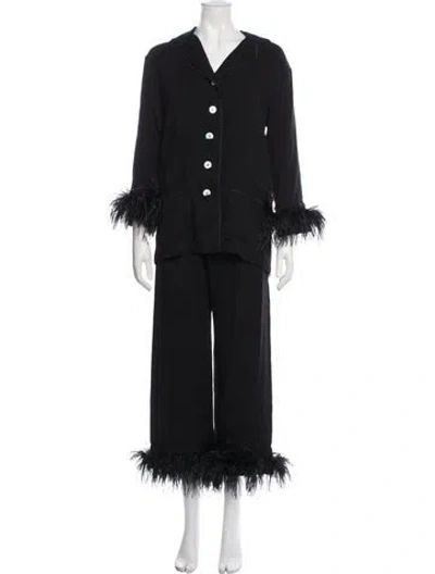 Pre-owned Sleeper Feather Trim Pajamas W/ Tags In Black