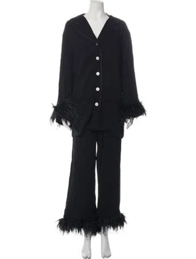 Pre-owned Sleeper Feather Trim Pajamas W/ Tags In Black