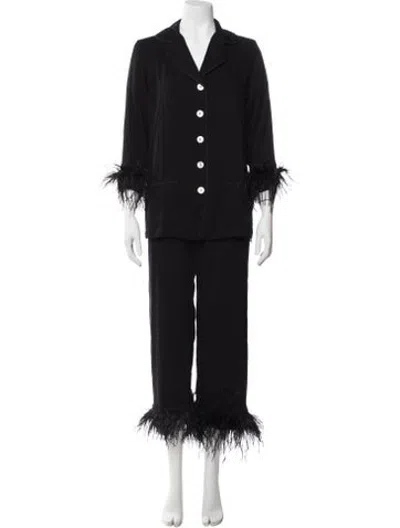 Pre-owned Sleeper Feather Trim Pajamas W/ Tags In Black