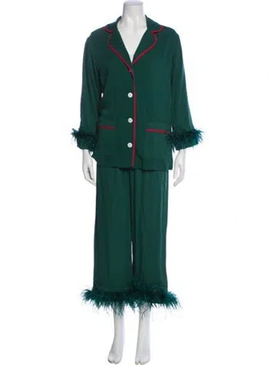 Pre-owned Sleeper Feather Trim Pajamas W/ Tags In Green