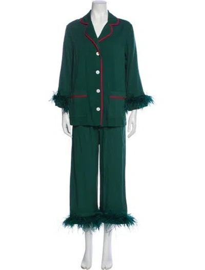 Pre-owned Sleeper Feather Trim Pajamas W/ Tags In Green