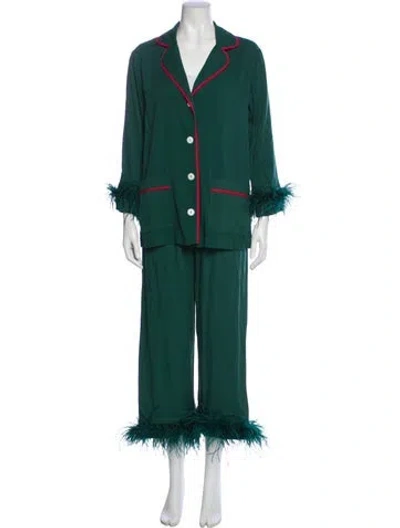 Pre-owned Sleeper Feather Trim Pajamas W/ Tags In Green