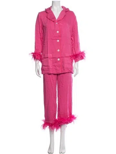 Pre-owned Sleeper Feather Trim Pajamas W/ Tags In Pink