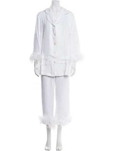 Pre-owned Sleeper Feather Trim Pajamas W/ Tags In White