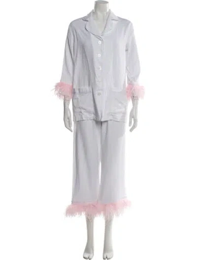 Pre-owned Sleeper Feather Trim Pajamas W/ Tags In White