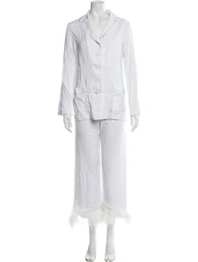 Pre-owned Sleeper Feather Trim Pajamas W/ Tags In White