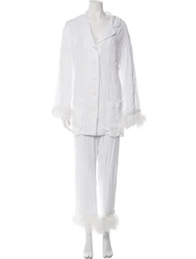 Pre-owned Sleeper Feather Trim Pajamas W/ Tags In White
