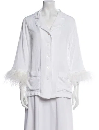 Pre-owned Sleeper Feather Trim Pajamas In White