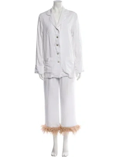Pre-owned Sleeper Feather Trim Pajamas In White