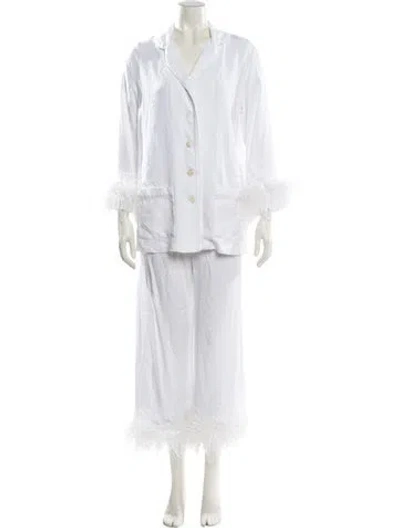 Pre-owned Sleeper Feather Trim Pajamas In White