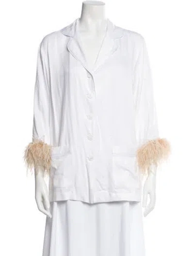 Pre-owned Sleeper Feather Trim Pajamas In White
