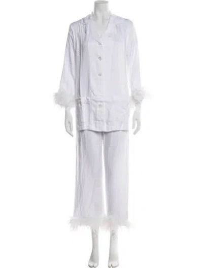 Pre-owned Sleeper Feather Trim Pajamas In White