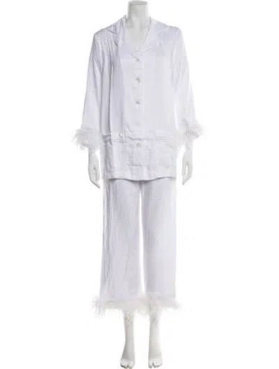 Pre-owned Sleeper Feather Trim Pajamas In White