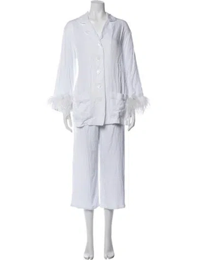 Pre-owned Sleeper Feather Trim Pajamas In White