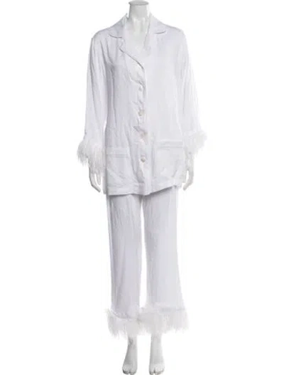Pre-owned Sleeper Feather Trim Pajamas In White