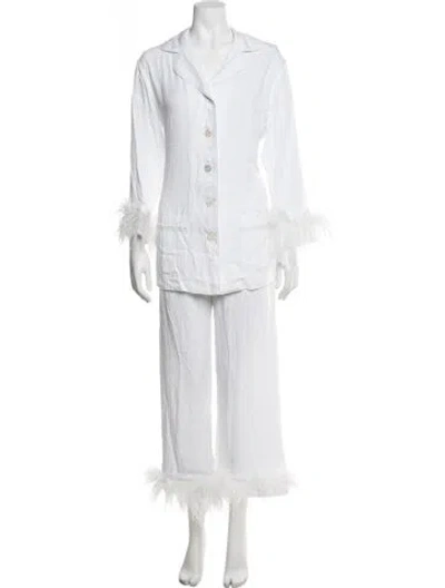 Pre-owned Sleeper Feather Trim Pajamas In White