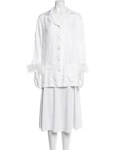 Pre-owned Sleeper Feather Trim Pajamas In White