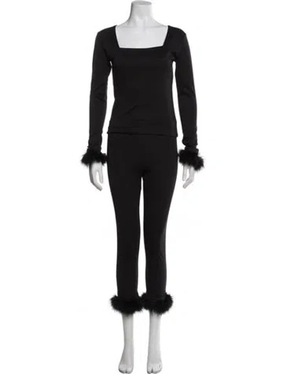 Pre-owned Sleeper Feather Trim Pant Set In Black