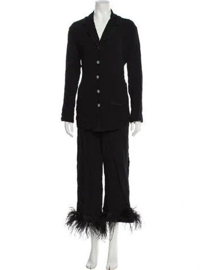 Pre-owned Sleeper Feather Trim Pant Set In Black