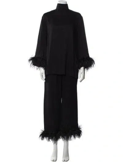 Pre-owned Sleeper Feather Trim Pant Set In Black