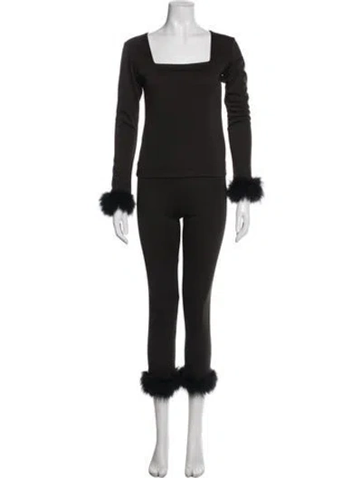 Pre-owned Sleeper Feather Trim Pant Set In Black